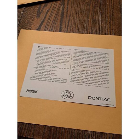 1990 Richard Petty STP Driver Card #43 Pontiac Graphic Image 9x6 Level Cross NC - Picture 2 of 2